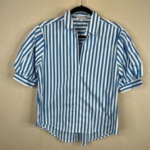 AYR Women's The Deep End Striped Blouse Top Puff Sleeve White/Blue Size M